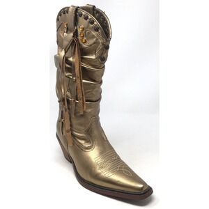 Steve Madden Shyann Women's Size 5.5 Bronze Leather Stones Slouchy Cowboy Boots